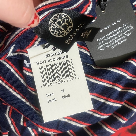 BOBEAU NWT Navy Red Striped Knit Bubble Sleeve Top - Picture 9 of 9